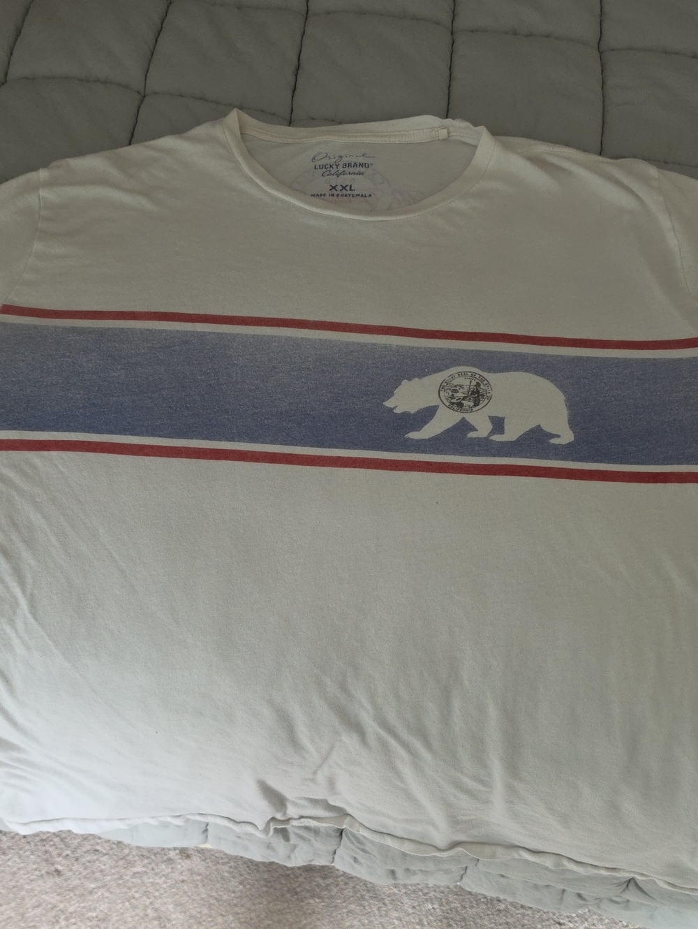Lucky Brand White Short Sleeve Tee with Blue Stripe & Red Trim